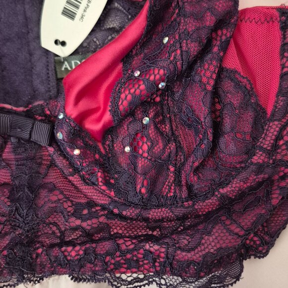 NWT 34C Adore Me Hot Pink / Fuschia Purple Rhinestone Lace Unpadded Bra NWT 36C - Picture 6 of 6
